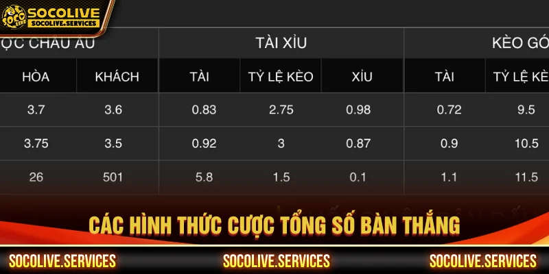 Các loại hình cược kèo ném tổng số bàn thắng là gì